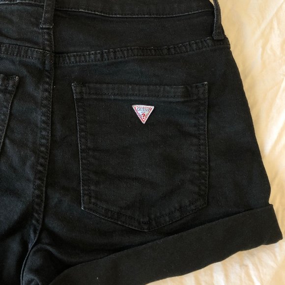 GUESS Black Denim Shorts - Size 25 - Picture 3 of 5
